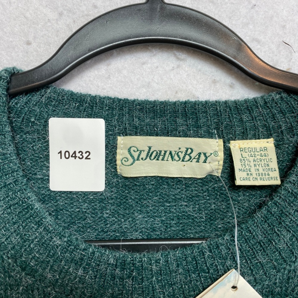 St Johns Bay Sweater Mens Large Green Fair Isle Snowflake Knit Vintage NWT - Picture 7 of 8